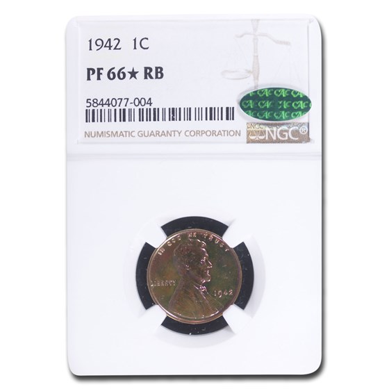 1942 Lincoln Cent PF-66* NGC CAC (Red/Brown) 1942 Lincoln Cent PF-66* NGC CAC (Red/Brown)